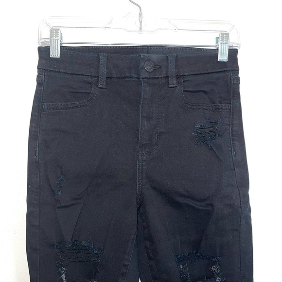 American Eagle Black High Rise Distressed Skinny Curvy Jeans 4 Short Women’s - Picture 3 of 13